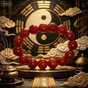 Red Agate Round Bead Bracelet, Buddhist & Taoist Lucky Healing Crystal Bracelet, Wealth Protection Spiritual Meditation Jewelry for Men Women