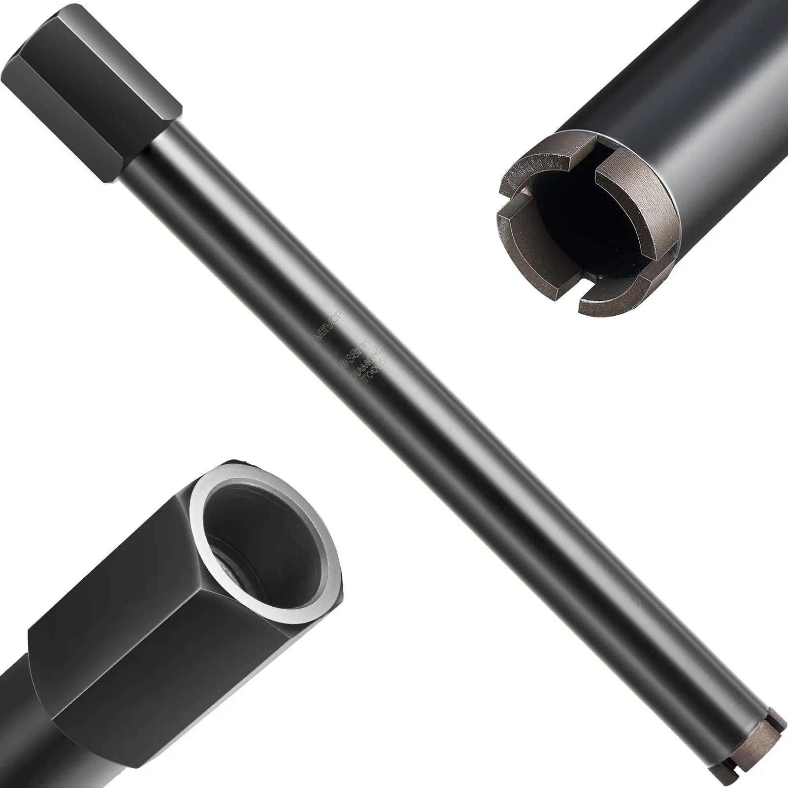 VEVOR Diamond Tip Core Drill Bit, 1-1/2 in Diameter, 14 in Drilling Depth, 1-1/4 in-7 Internal Thread, High Precision Welding, Wet Use for Reinforced Concrete, Reinforced Brick, Masonry