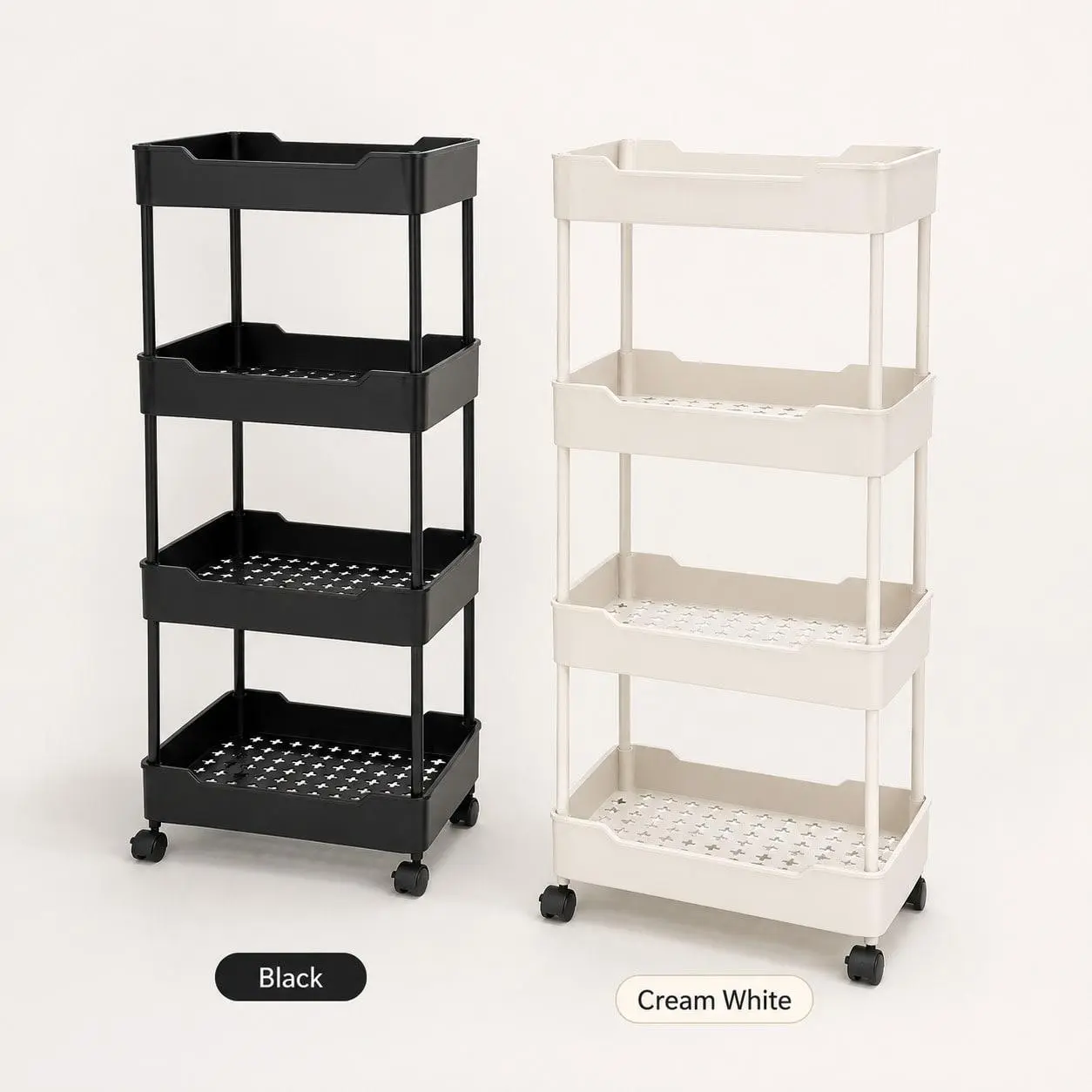 3-4 Tier Smooth Slim Rolling Household Storage Cart - Narrow-Profile Vertical Organizer, Multi-Purpose Home Organizer for Bathroom, Kitchen Storage Racks Shelf