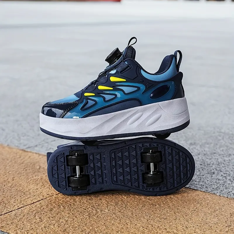 Boys Stylish Swivel Buckle Roller Shoes, Comfortable Removable Roller Sneakers For Outdoors