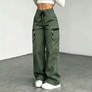 Women’s lightweight cargo pants with multiple pockets, decorative faux zipper design (no back pockets), made from 130 g new fabric—lightweight, breathable, quick-drying. Women’s bottoms/women’s trousers (with size options for long pants in plus sizes).