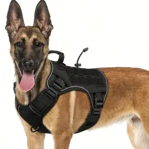 Adjustable No-Pull Tactical Dog Harness With Handle For Large Dogs - Reflective Vest For Labrador Retriever, Siberian Husky, German Shepherd - Durable Polyester Material