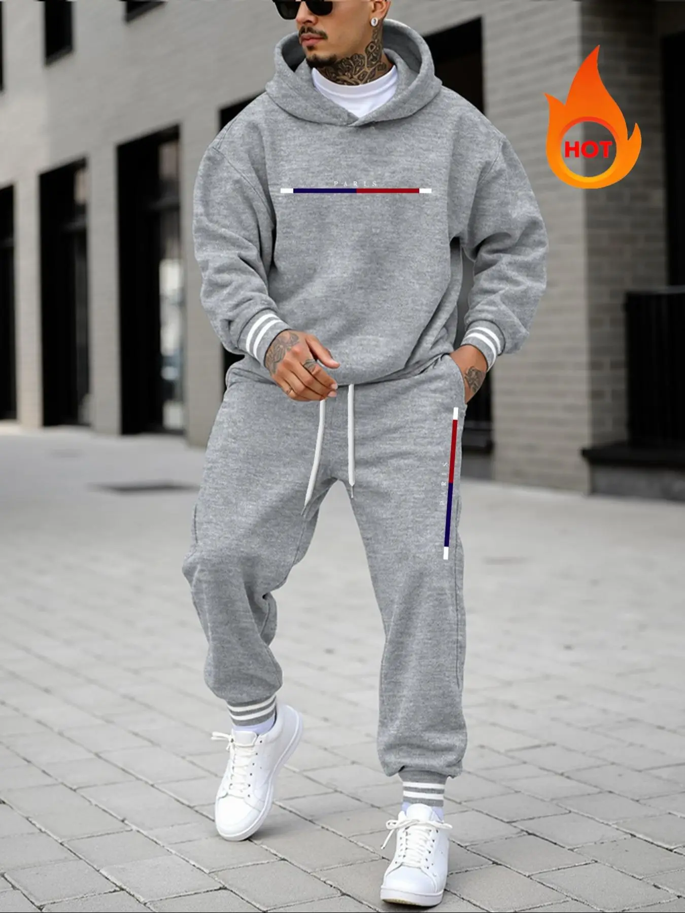 Two-piece Set Men's Letter Print Drop Shoulder Thermal Lined Hoodie & Drawstring Waist Sweatpants, Casual Fashion Cozy Breathable Two Piece Outfits fo