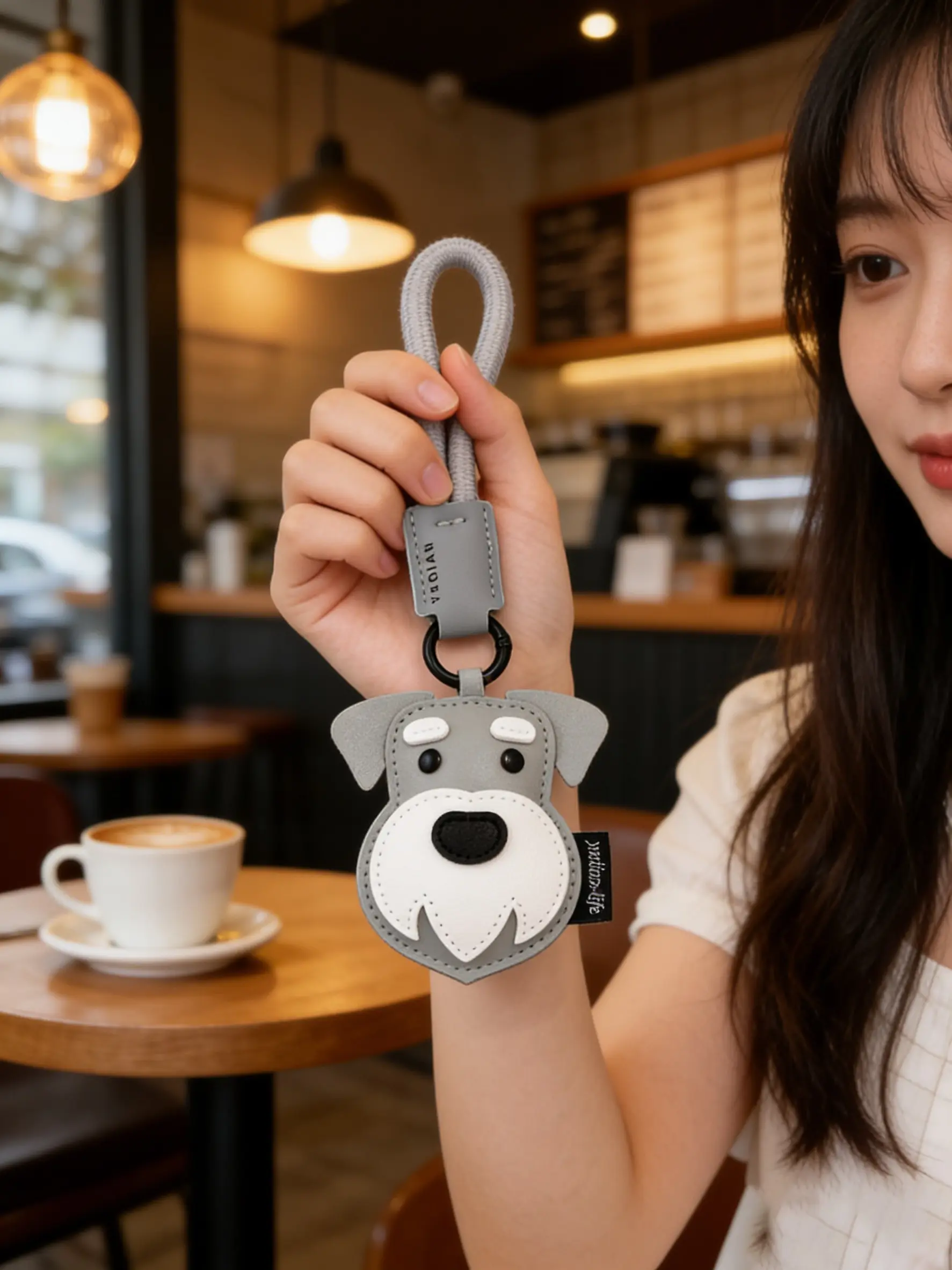 PU Leather Cat Dog Pet Keychain with Lanyard, Keychain Wristlet, Durable 3D Animal Design, Lightweight Daily Carry Accessory, Casual Style