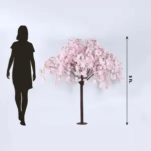 Artificial Cherry Blossom Tree 5ft Blush – Silk Sakura Wishing Tree with Fiberglass Trunk & Sturdy Metal Base
