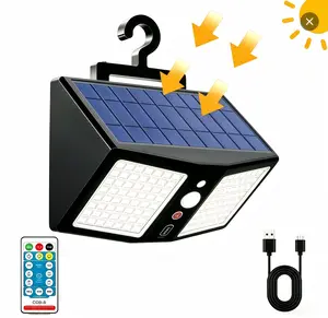 Oein Solar Powered Sensor Light 5000LM 360LED Outdoor Security Light, with Remote Control 3-Step Adjustable Color Temperature, 6 Modes, IP65 Waterproof, Battery Level Display Function, Suitable for Patio, Outdoor, Garage, Yard