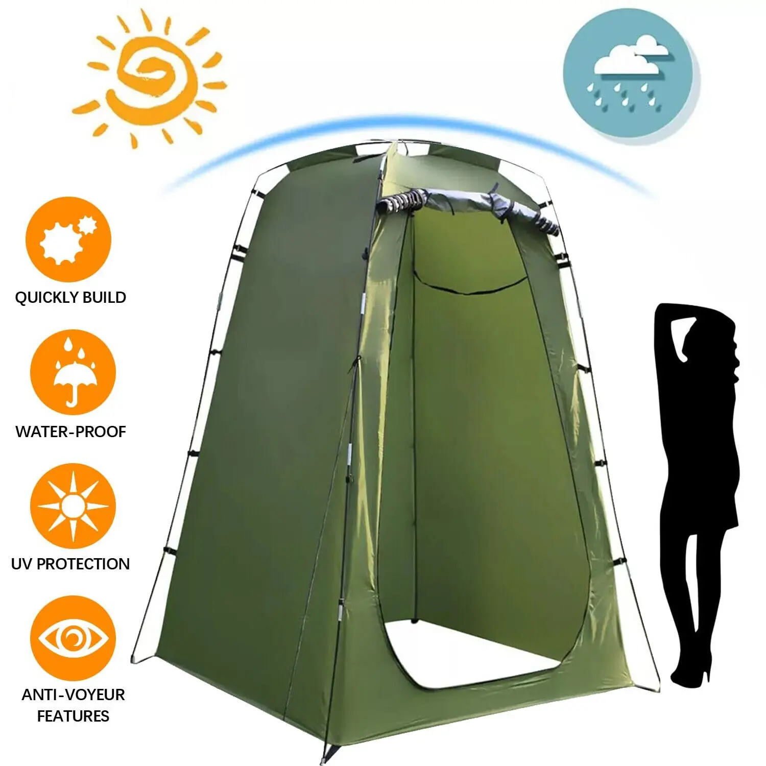 Green Waterproof Portable Privacy Pop-Up Outdoor Camping Shelter, Shower Tent with Convenient Carrying Bag for Portable Toilet, Outdoor Changing Room