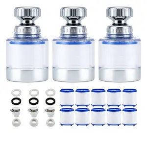 3 Pcs of Sink Water Filter Faucet and 10 Filter Elements Set, Sink Faucet Filter 360°Rotating, Bathroom Faucet Filter Removes Visible Sediment Hard Water, Easy Install, for Bathroom Kitchen Sink