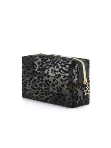 Single Mesh Makeup Bag Leopard Print Mini Storage Pouch Handheld Beach Bag Washroom Cosmetic Bag Small Lipstick Organizer Travel Cosmetic Bag