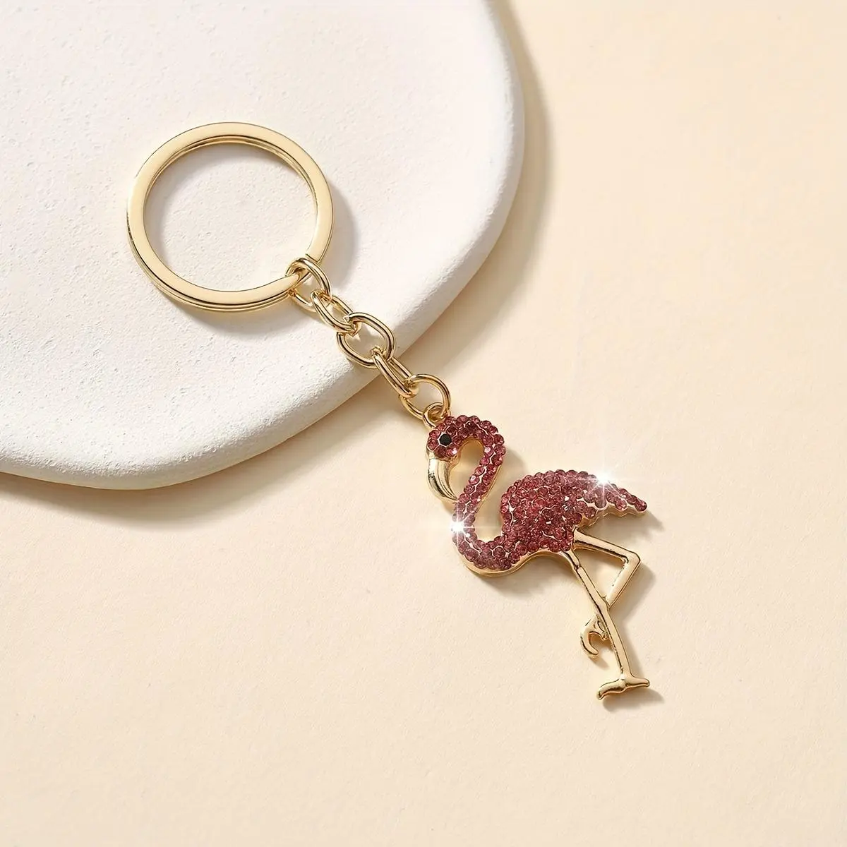 Glamorous Rhinestone-Adorned Alloy Flamingo Character Charm Keychain, European-American Style Fashion Costume Jewelry Accessory, Rhinestones, Flamingo Shape, Metal Alloy