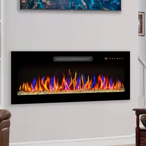 Eyisean 36"/42" Electric Insert Fireplace Heater, Wall-Mounted Recessed Thin Tempered Glass Fireplace with Remote Control & LED Light, 1400W Heat & Adjustable 16 Flame Colors, 3 Display Styles and Timer for Living Room, Bedroom