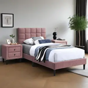 Twin Size Bed Frames, Modern Twin Platform Bed with Headboard, Breathable Comfort, Wooden Slat Support, Bedroom Furniture, No Box Spring Needed (Pink)