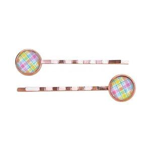 Pastel Plaid Hair Pins – Spring Rose Gold Bobby Pin Set of 2