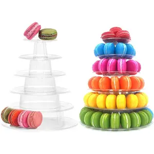 6 Tiers Round Macaron Tower Stand Plastic Transparent Cake Stand Display Rack Desserts Cupcake Holder Platter for Baby Shower Birthday Wedding Party Decor