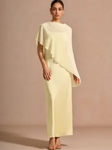 Azazie Flora Removable Chiffon Cape Slip Maxi Wedding Guest Evening Satin Dress