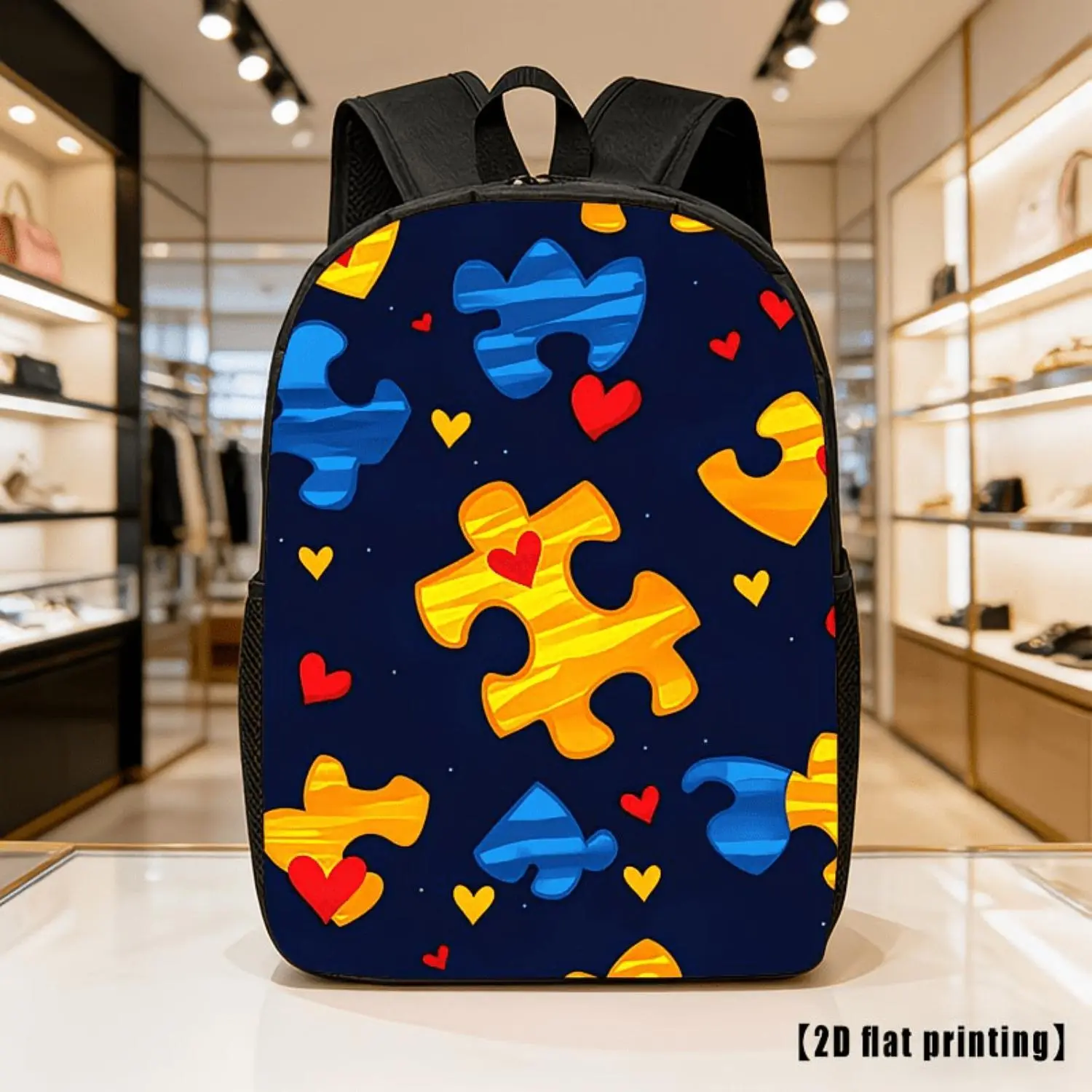 Autism Awareness Backpack Featuring Puzzle Piece Design Large Capacity Lightweight Unisex Perfect for Hiking Commuting Travel with Customizable Shoulder Straps and Zipper Closure Ideal for Casual Use