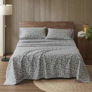 360 Stand All Seasons 100% Cotton Printed Flannel Wrinkle-Free Sheet Set, Pine Branches, California King Bed Size