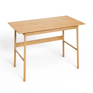 41.33x21.65x29.53 Inch Modern Bamboo Computer Desk H-Shape Frame Reinforced Crossbar 450LBS High Capacity Polished Corner Easy Assembly Simple Writing Study Work Desk for Home Office Bedroom Gaming