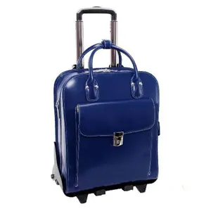 15.6 in. La Grange Leather Vertical Detachable Wheeled Ladies Briefcase, Navy - 14 x 6 x 16.5 in.