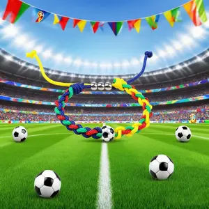 Soccer Tournament Series Paracord Bracelets - Handwoven Umbrella Rope Wristbands with Mini Soft Clay Football Charms, Soccer Fan Gifts for Men Women Kids