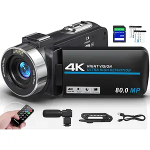 4K Camcorder Video Camera  80MP 30FPS Vlogging Camera for YouTube IR Night Vision Camera 18X Digital Zoom 3.0 IPS Screen Video Recorder with 32GB SD Card, 2 , Remote Control, and Stabilizer