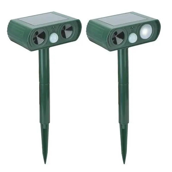 Solar Rechargeable Electronic Ultrasonic Pest Repeller - Animal Scarer with Batteries, 110° Wide Coverage, 4.8V, 300mAh, 0.31kg, 37.5*15cm, IP44 Weatherproof for Lawn & Backyard Protection, Electronic Pest Repellent