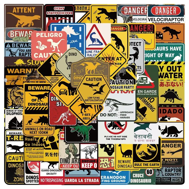 60pcs Dinosaur Pattern Graffiti Sticker, Waterproof Skateboard Decorative Self-adhesive Stickers Decal Sticker