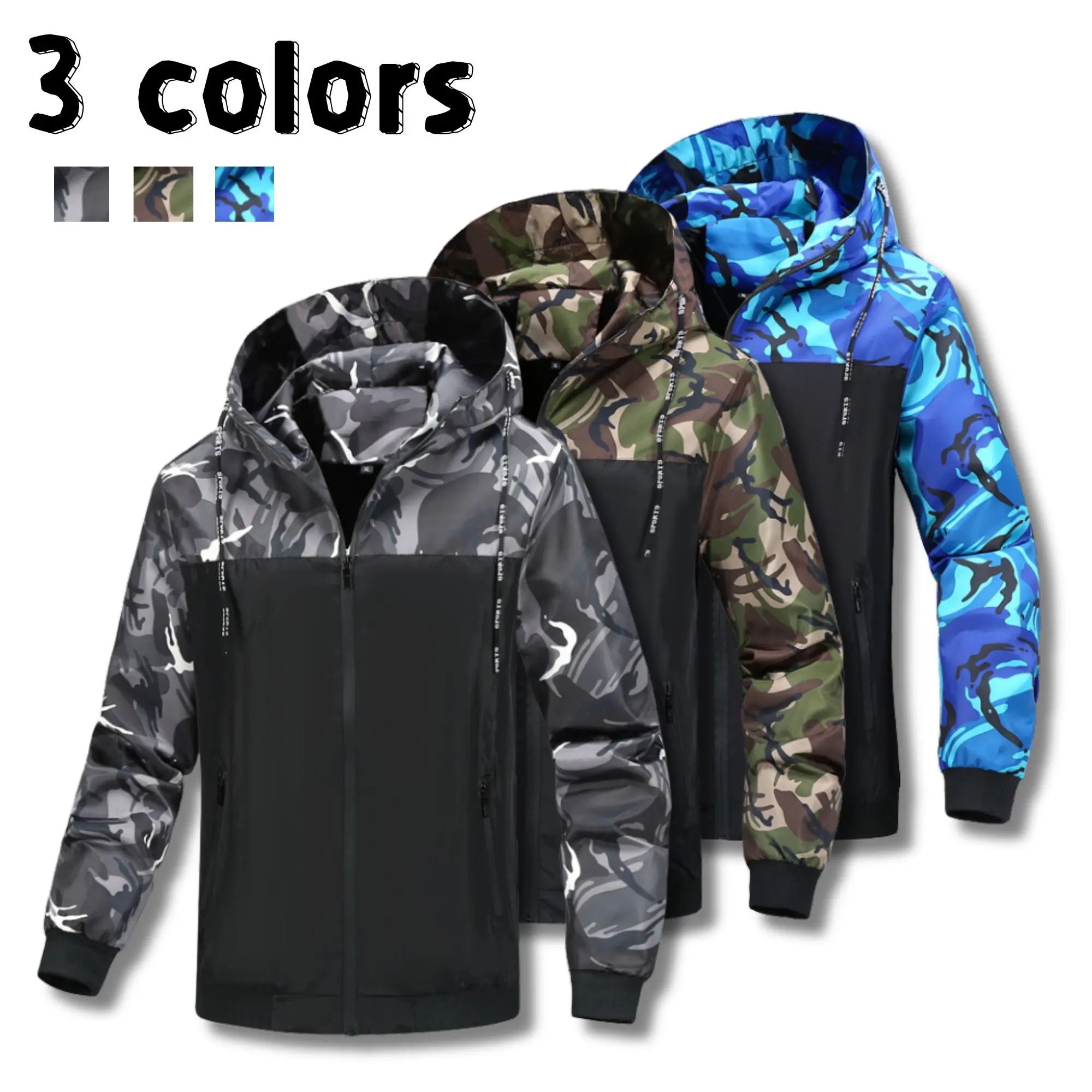 Spring/Autumn Camouflage Jacket — Men’s Hooded Sports Jacket, Trendy Patchwork Design, Versatile Outdoor Top for Men