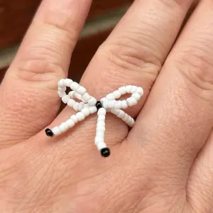 Handmade Black Glass Seed Bead Bow Ring Size 6.5 Lightweight & Easy Wear Perfect for Stacking or Solo Wear