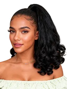 Long Black Curly Synthetic Ponytail Extension, 16" Yaki Soft Heat-Resistant Fiber Drawstring Ponytail Extensions, Natural Wavy Hairpiece for Women Daily & Party Wear Natural Fluffy Synthetic, Synthetic Hair Pieces