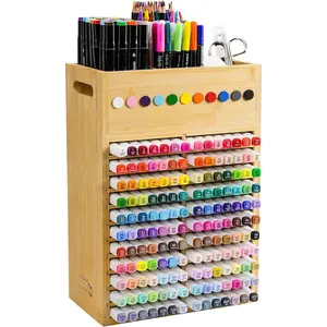 Marker Organizer for Desk - 154 Capacity Wooden Marker Holder -  Handles - Additional Art  Storage Rack for 130  Markers, Pens, and Pencils - Desktop Stand for Markers -