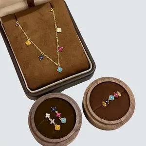 Gold Plated Floral Jewelry Set Necklace Ring and Earrings