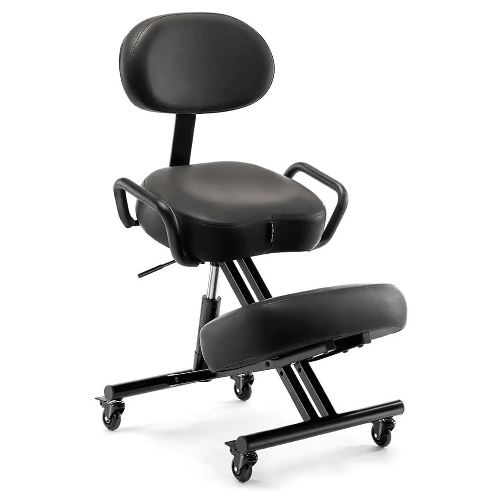 DR.LOMILOMI Ergonomic Kneeling Chair with Backrest, Adjustable Height, Memory Foam Cushions, Locking Casters, Posture Correction Office Chair for Home Office, Study Room, Standing Desk, Black, AKONI 512B