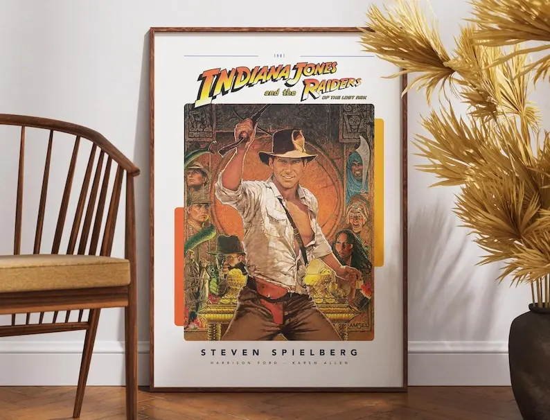 Indiana Jones Poster, Print Movie Poster, Retro Vintage Poster, Harrison Ford, George Lucas, Gift for Him, Home Decor, Film Lovers Gift