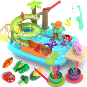4 in 1 Play Sink Toy with Running Water , Kitchen Sink Toy with Cutting Food Toys Set,Toddlers Montessori Educational Pretend Play Kitchen Toy with Floating Pool Fishing Toy for Girls Boys Ages 3+