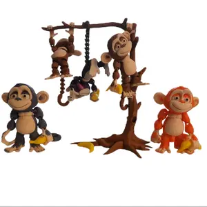 3D Printed Flexi-Monkey Figurine with Removable Banana, Home Desk Accessory for Bookshelf Decor Tree Ornaments