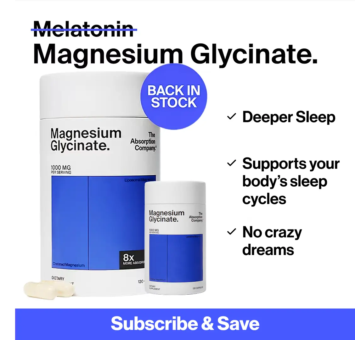 Absorption Company Magnesium Glycinate 1000mg | 8x Better Absorption for Sleep, Stress, Recovery | Gentle, Non-Laxative, 120-Day Supply | 2 Bottles