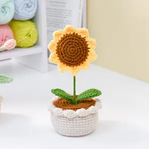 Easy Crochet Sunflower Pot, Sunflower Pot Tutorial, Desk Decoration Flower Pot Crochet, Home Decor