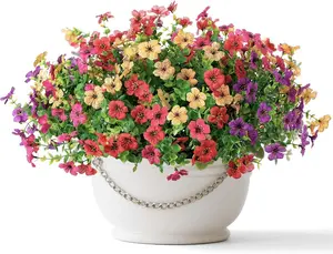 Artificial Flowers for Indoor & Outdoor Decoration - 6 Bundles Faux Daisies with Eucalyptus Leaves Fake Greenery for Garden, Home, Porch, Patio, Boxwood (6 Pcs Mix Red Purple Yellow)