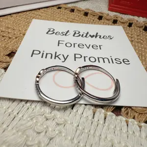 OSFA Forever Best Friends Pink Oath Infinity Symbol Ring Set White Gold-Plated Matching Friendship Rings for Unbreakable Bond Playful Call-and-Response Design