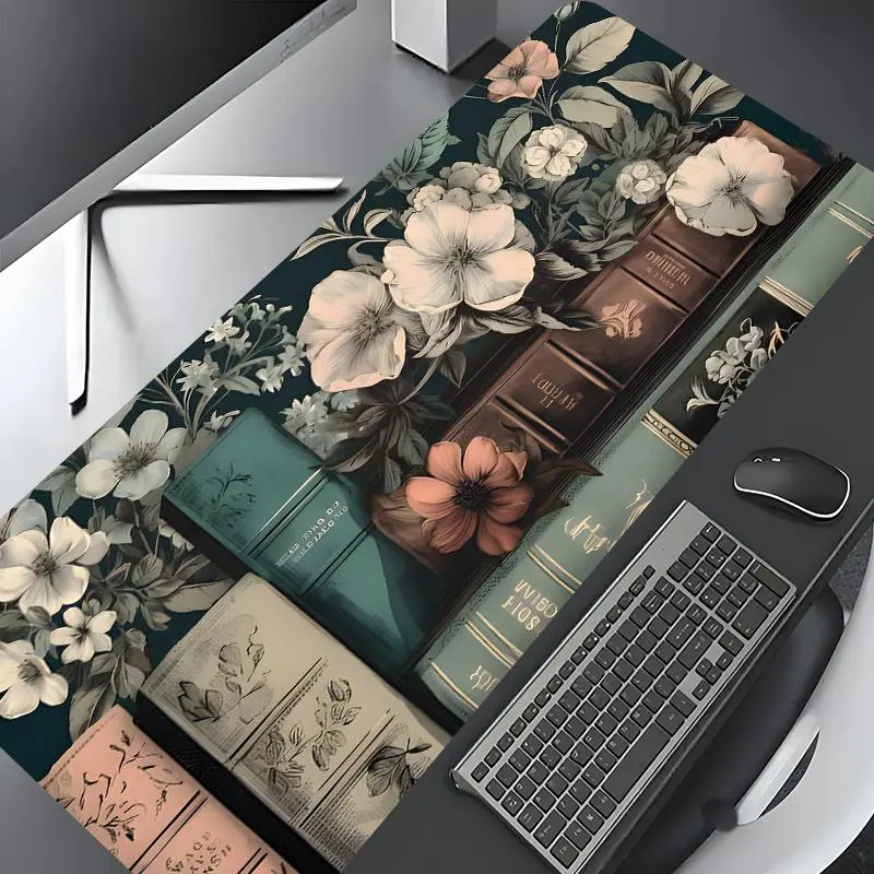 Floral Vintage Books Pattern Mouse Pad, Rectangle Gaming Mouse Pad, Non-slip Mousepad, Office Desk Keyboard Mouse Mat for Home Office Game Room Desk, Desktop Accessory, Computer Desk Accessories