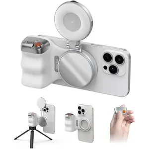 2026 New TELESIN Fun Shot Magnetic Phone Camera Grip + C03 Magnetic Selfie Light (Silver) Bundle Compatible with iPhone MagSafe and Android Devices Selfie/Photography/TikTok/Zoom Calls/Video Creation Kit Ergonomic Comfort Camera Grip Stand