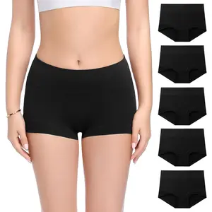 Womens Cotton Boy Shorts Panties Ladies High Waisted Full Coverage Stretch Underwear Multipack(Regular&Plus Size)