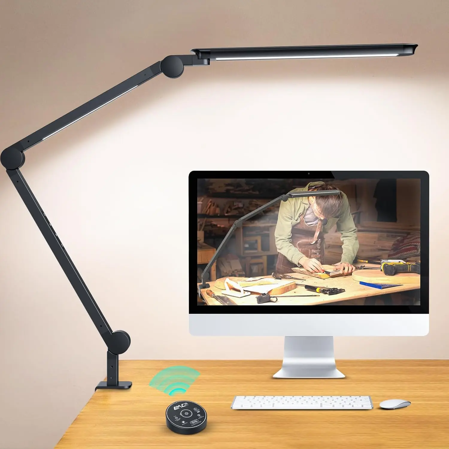 Clamp-On Ultra-Bright Dual-Light Architect LED Desk Lamp with Adjustable Swing Arm, 4 Color Modes, Stepless Dimming, Eye-Caring Task Light for Home Office Reading & Workbench, Desk Lamps