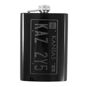 8oz BLACK Kansas License Plate Flask L1