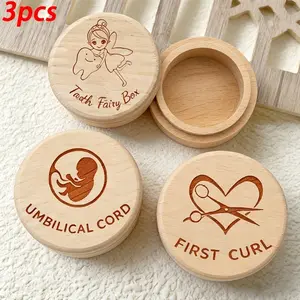 3-piece wooden storage box set, tooth collection box, first tooth box, umbilical cord box, tooth collection box storage box, fetal hair collector, tooth fetal hair storage box, tooth preservation box, birth souvenir, home decoration, birthday gift