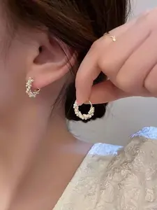 Women's Copper Plated 18k Pearl Circle Earrings, Daily Wear Jewelry Accessory, Elegant Design for Women