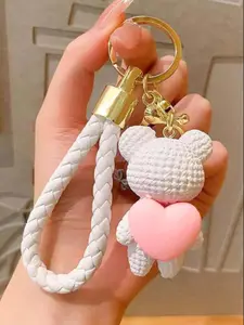 Cute Bear & Heart Shaped Keychain, Cute Charms Keychain, Creative Cartoon Keychain for Women & Men, Fashion Accessories for Daily Use, Trendy All-match & Exquisite Keychain for Birthday Gift