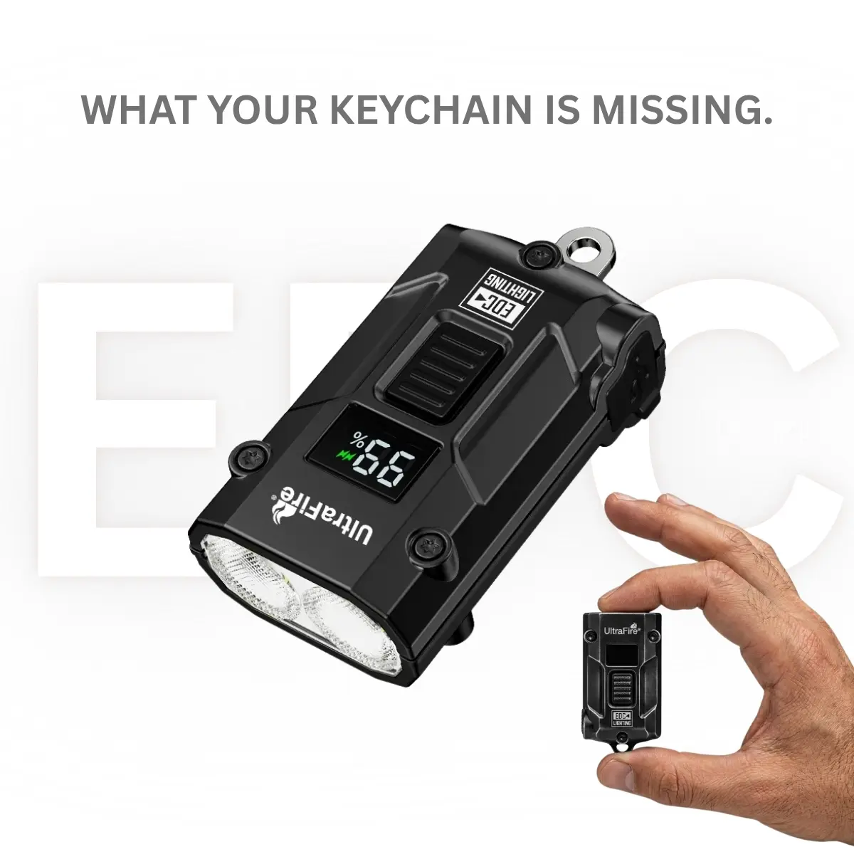 UltraFire KE3 Mini Keychain EDC Flashlight: 300-Lumen EDC micro light for daily carry, hiking & emergencies. Features a digital battery screen, dual color temps (cool/warm), 9 lighting modes & a rugged 66lb pull-ring. Your ultimate pocket gear.