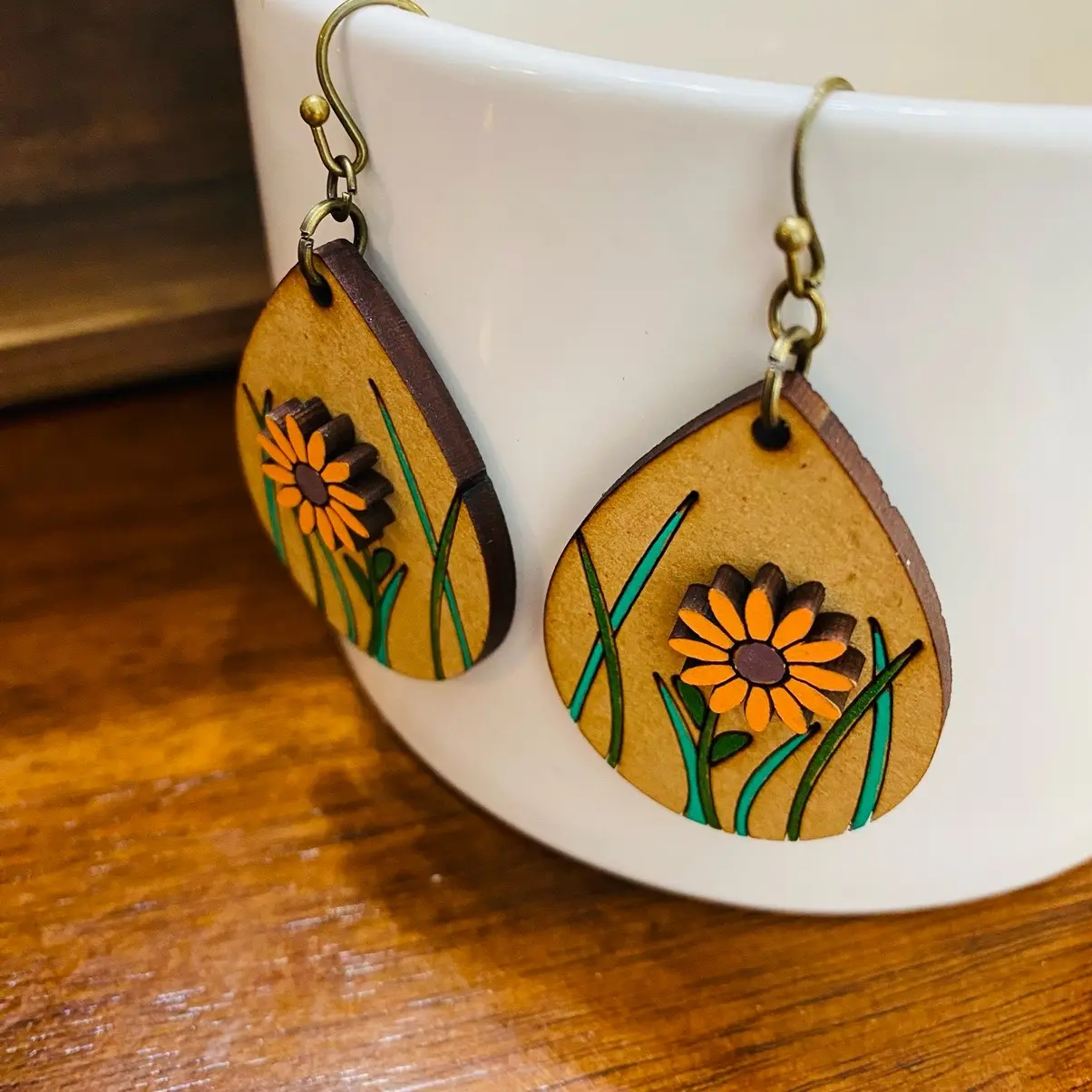 Orange Field Flower Dangle Earrings